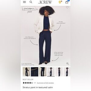 J. Crew Women's Navy stratus pants, Textured Satin Wide Leg Pants Sz XS